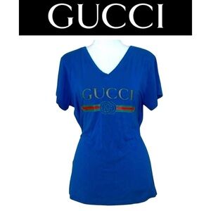 GUCCI Electric Blue Logo T Shirt, EUC
